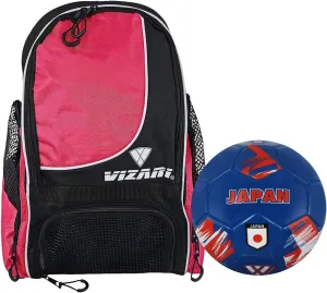 Vizari Solano Multi-Sport Backpack (Pink) with National Team Soccer Ball Combo | Versatile Sports Backpack with Durable Faux Leather & Rubber Country Ball (Japan, Size 3)
