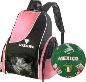 Vizari Solano Multi-Sport Backpack (Pink) with National Team Soccer Ball Combo | Versatile Sports Backpack with Durable Faux Leather & Rubber Country Ball (Mexico, Size 5)