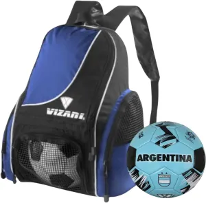 Vizari Solano Multi-Sport Backpack (Royal) with National Team Soccer Ball Combo | Versatile Sports Backpack with Durable Faux Leather & Rubber Country Ball (Argentina, Size 3)