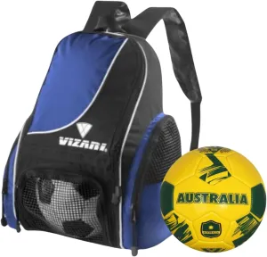 Vizari Solano Multi-Sport Backpack (Royal) with National Team Soccer Ball Combo | Versatile Sports Backpack with Durable Faux Leather & Rubber Country Ball (Australia, Size 5)