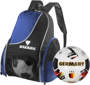 Vizari Solano Multi-Sport Backpack (Royal) with National Team Soccer Ball Combo | Versatile Sports Backpack with Durable Faux Leather & Rubber Country Ball (Germany, Size 3)