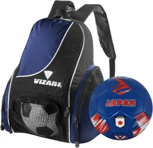 Vizari Solano Multi-Sport Backpack (Royal) with National Team Soccer Ball Combo | Versatile Sports Backpack with Durable Faux Leather & Rubber Country Ball (Japan, Size 3)