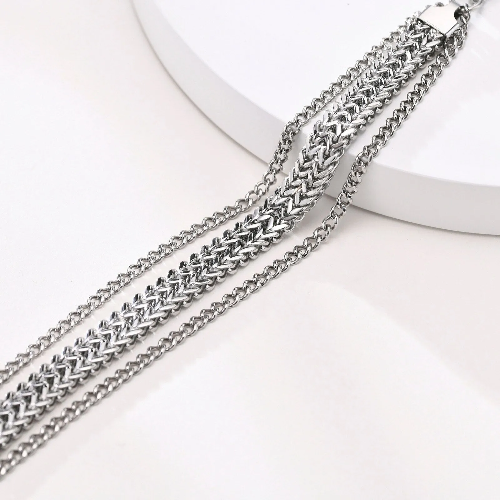 Vnox Layered Bracelets for Men, Black Franco Chain, Cuban Chain, Stainless Steel Simple Wristband, Casual Fashion Jewelry