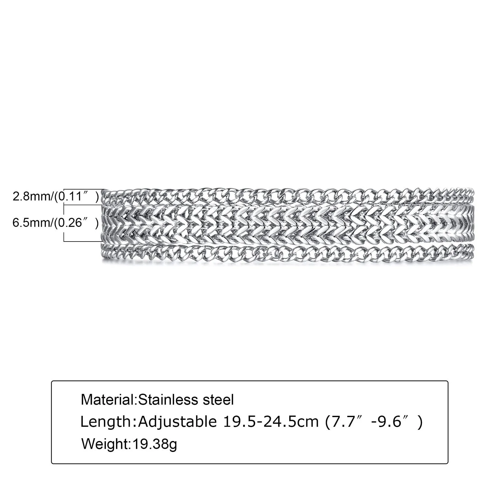 Vnox Layered Bracelets for Men, Black Franco Chain, Cuban Chain, Stainless Steel Simple Wristband, Casual Fashion Jewelry
