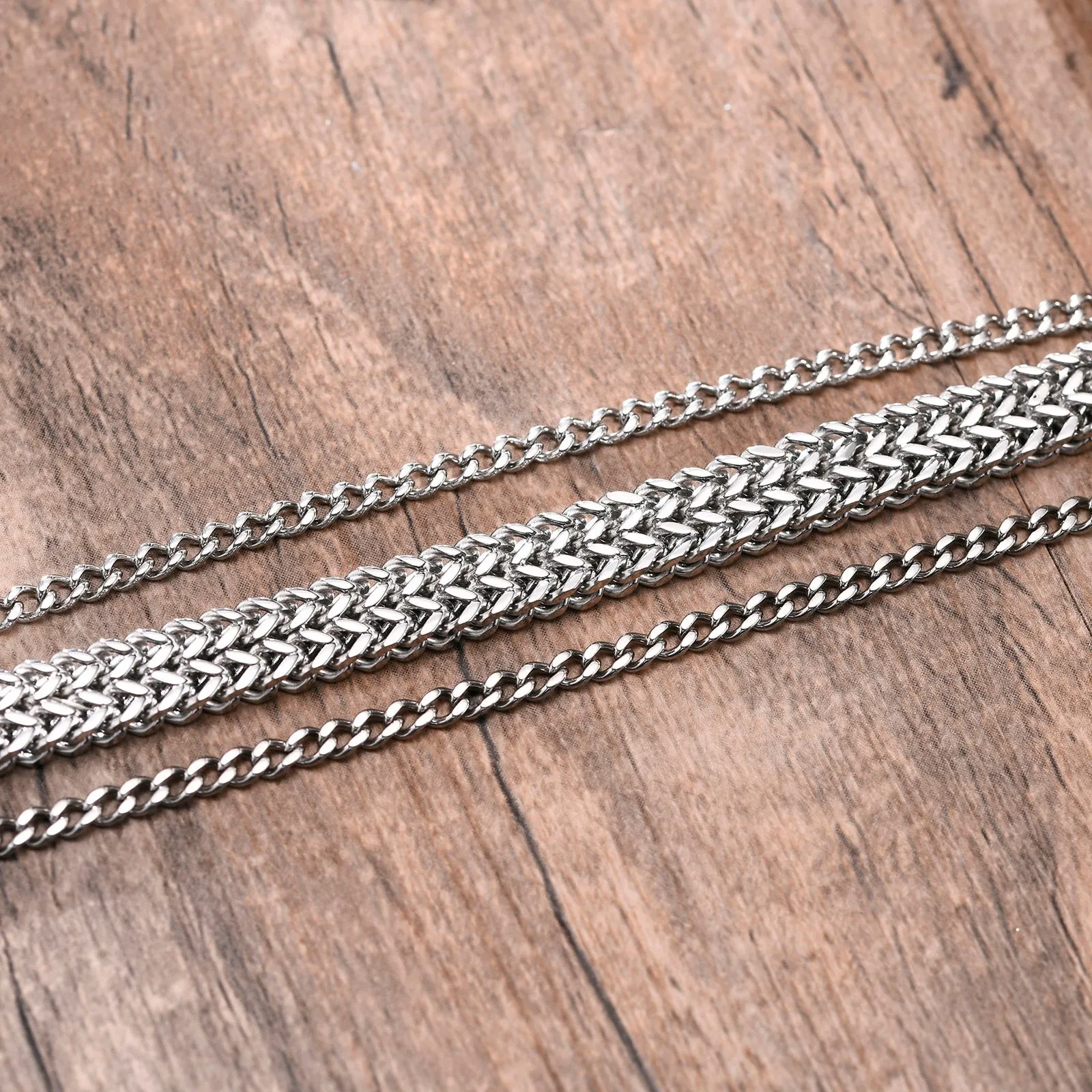 Vnox Layered Bracelets for Men, Black Franco Chain, Cuban Chain, Stainless Steel Simple Wristband, Casual Fashion Jewelry
