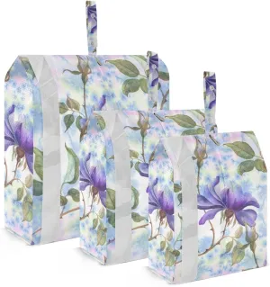 Watercolor Flower Purple Packing Cubes Set of 3, Lightweight Travel Luggage Organizers Foldable Bags for Easy Packing and Organization