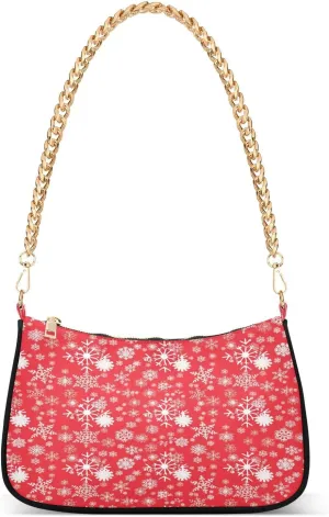 White Snowflakes Red Womans Purse, Womens Trendy Purse