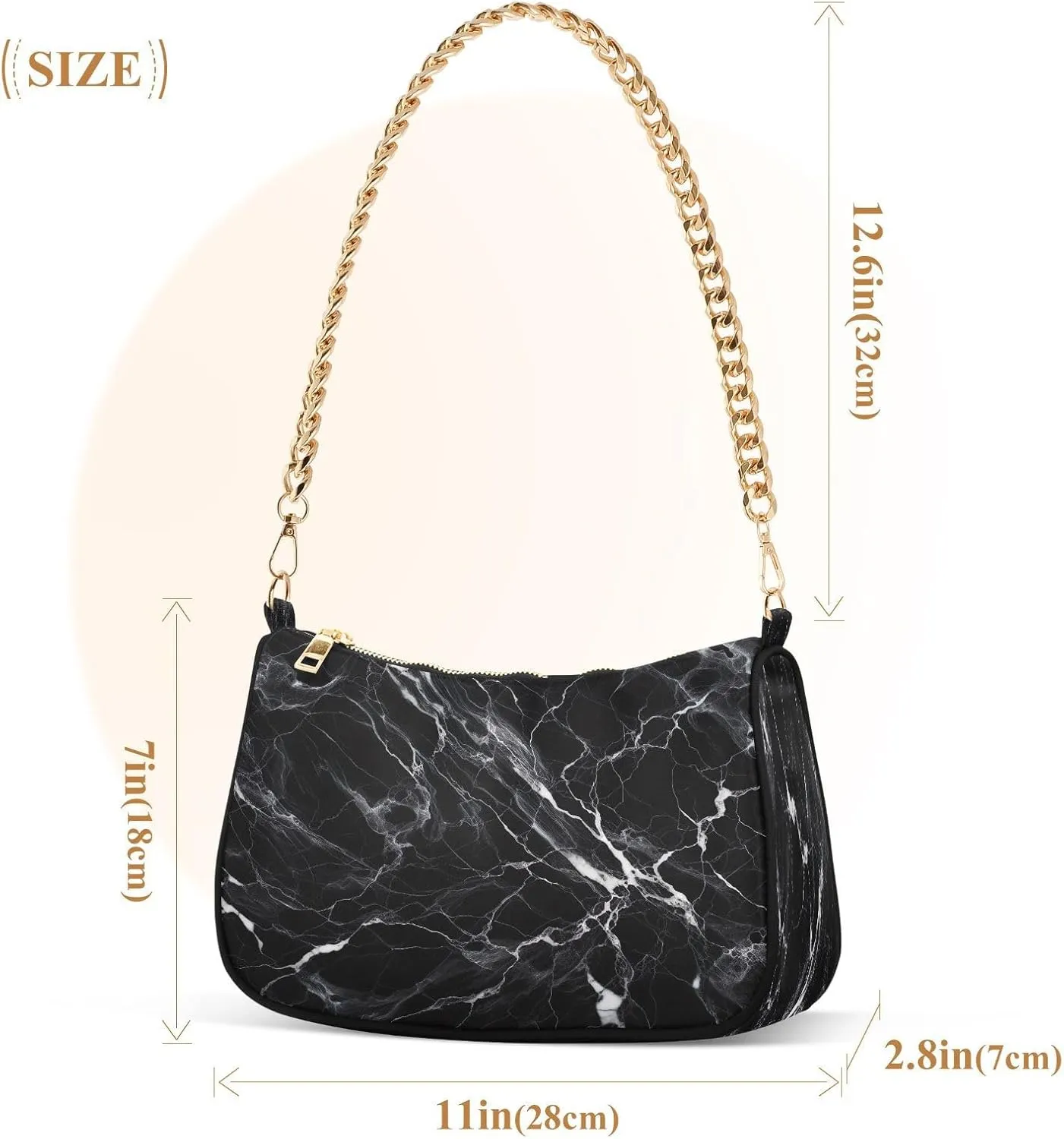White Texture Black Small Shoulder Bag, Purse Trendy