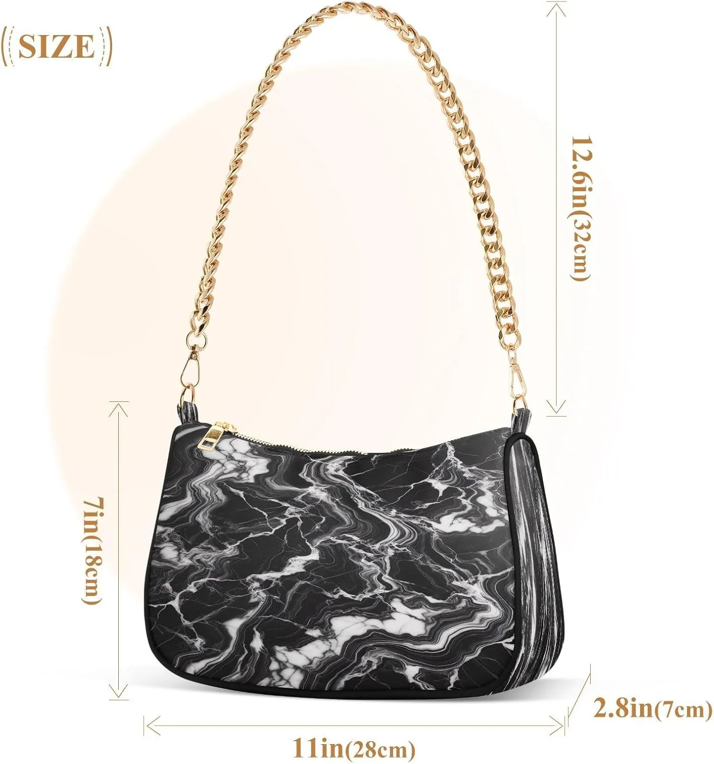 White Texture Black Small Shoulder Bag, Purse Trendy