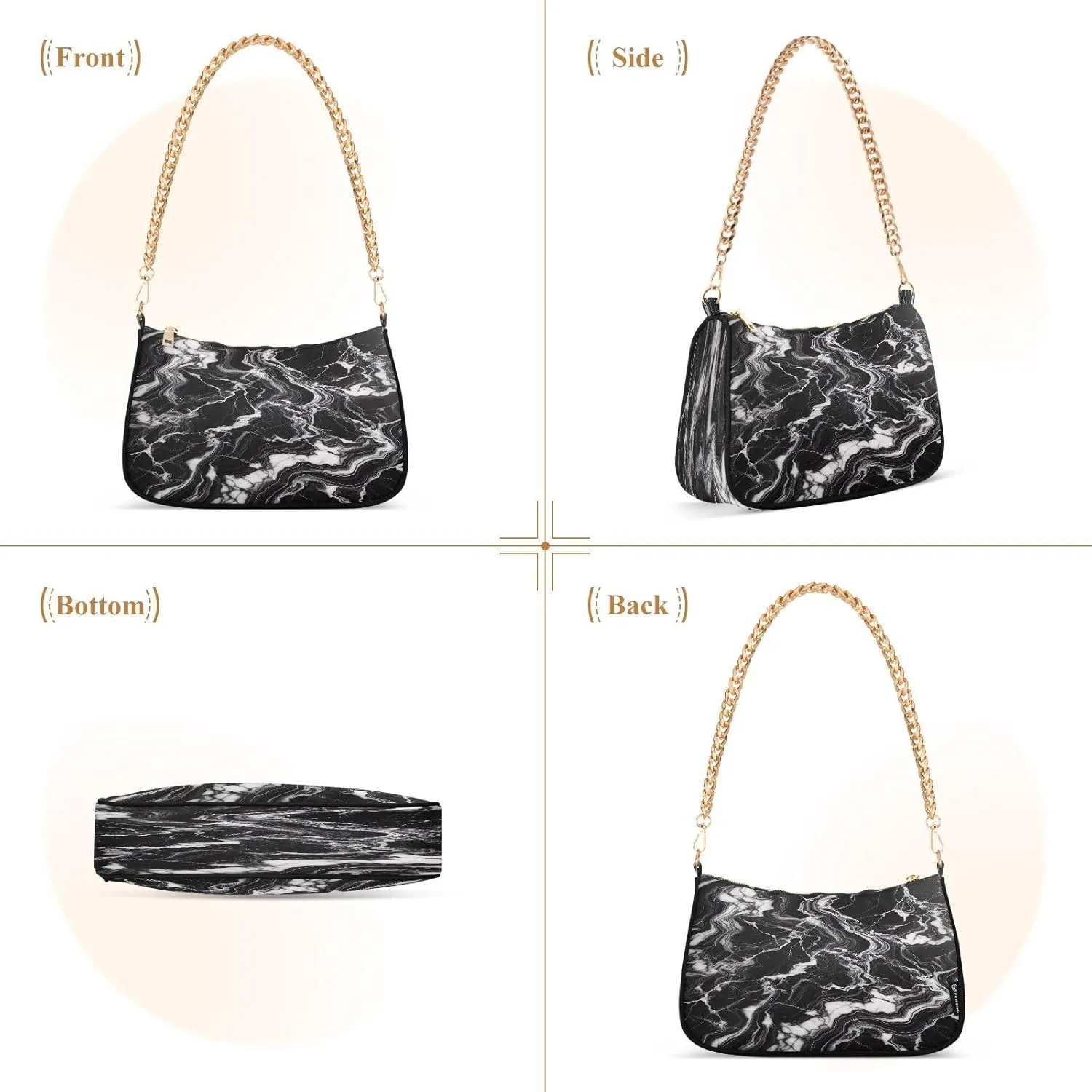 White Texture Black Small Shoulder Bag, Purse Trendy