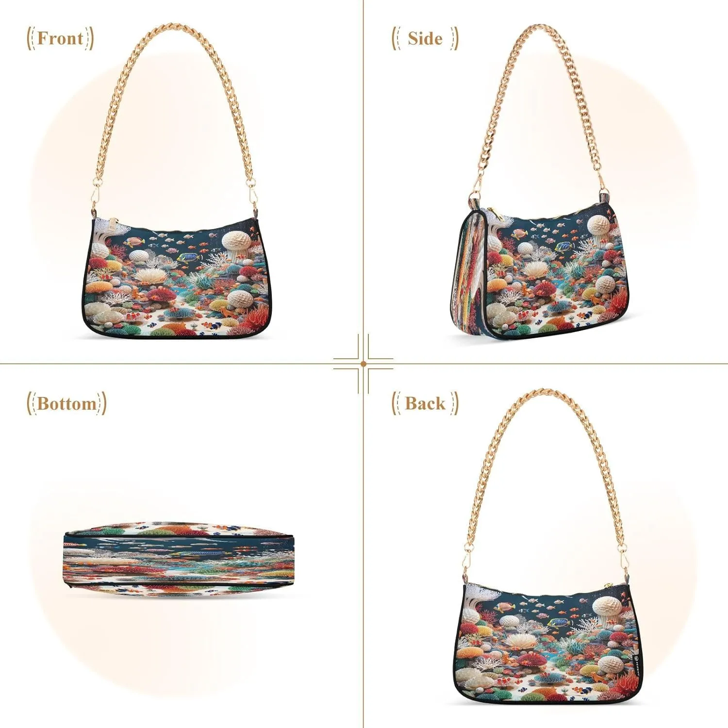 White Texture Black Small Shoulder Bag, Purse Trendy
