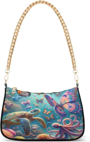 White Texture Black Small Shoulder Bag, Purse Trendy
