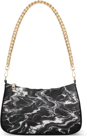 White Texture Black Small Shoulder Bag, Purse Trendy