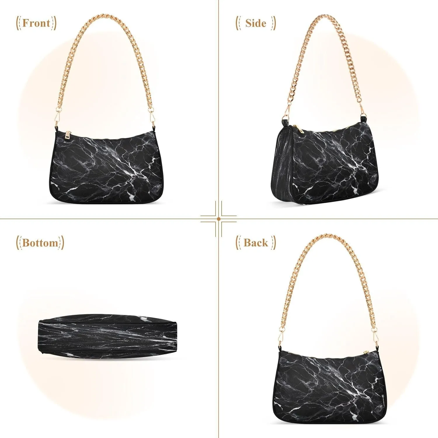 White Texture Black Small Shoulder Bag, Purse Trendy