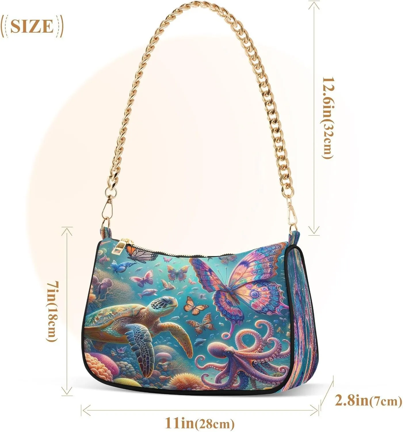 White Texture Black Small Shoulder Bag, Purse Trendy