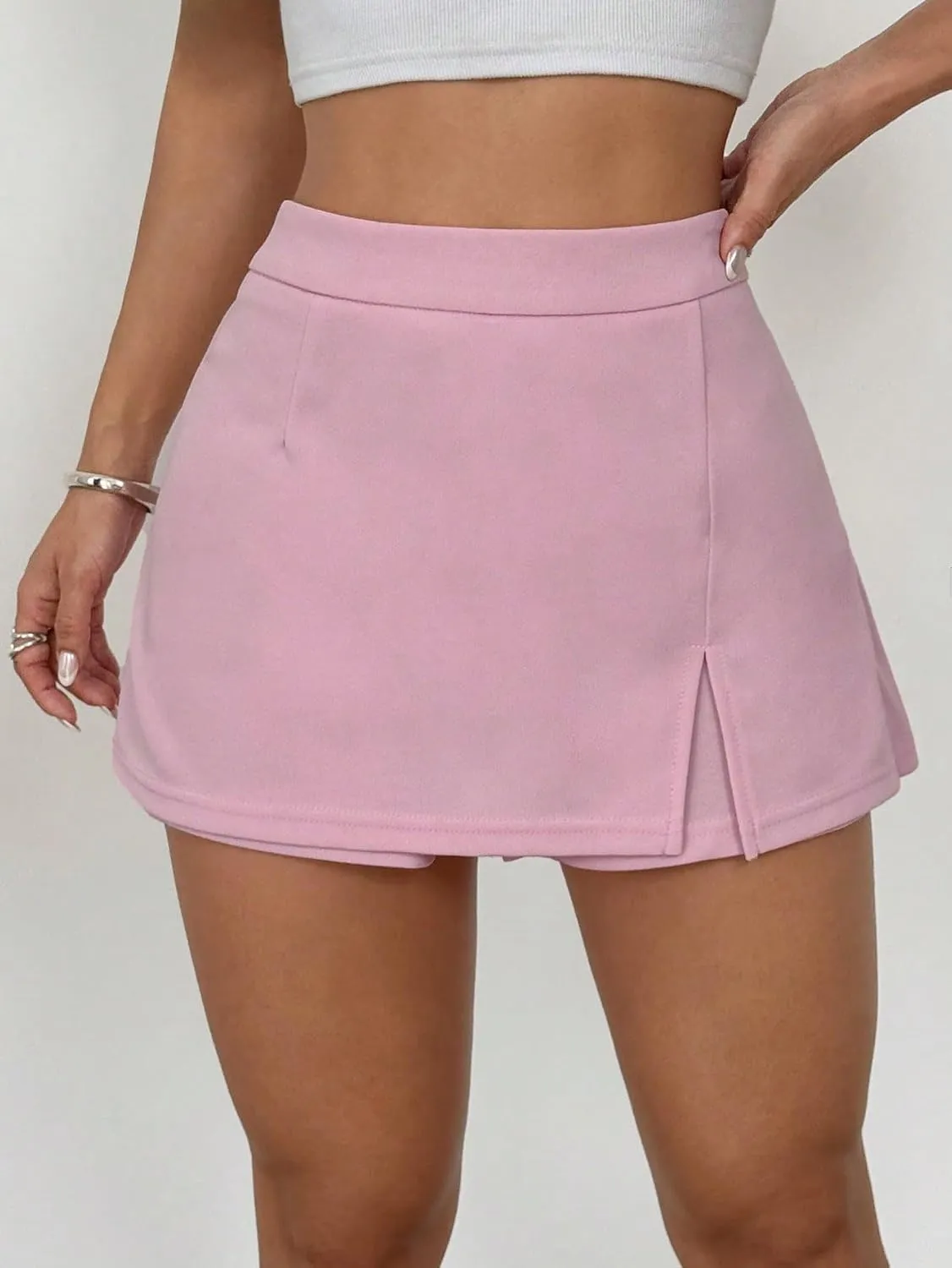 Women Summer Casual 2025 Fashion Trendy Skorts Casual Solid Color Slit Mini Skirt