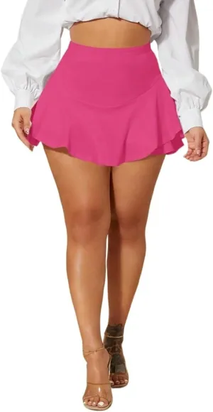 Women Summer Casual 2025 Fashion Trendy Skorts High Waist Ruffle Hem Skort