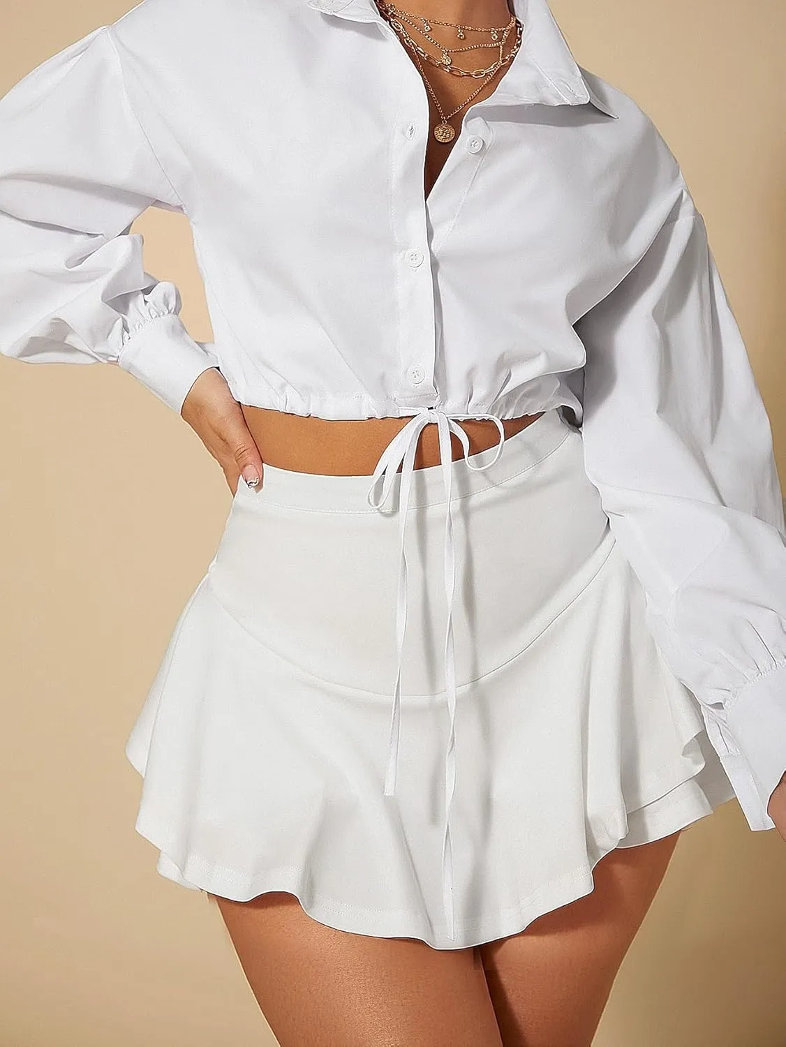 Women Summer Casual 2025 Fashion Trendy Skorts High Waist Ruffle Hem Skort