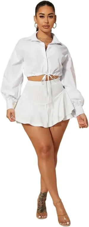 Women Summer Casual 2025 Fashion Trendy Skorts High Waist Ruffle Hem Skort