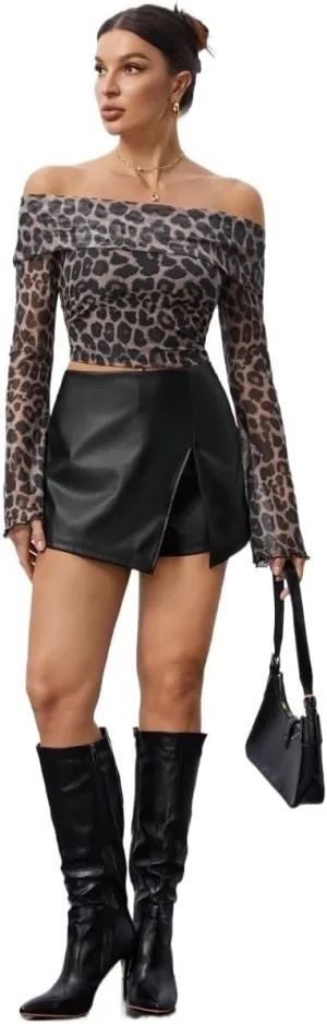 Women Summer Casual 2025 Fashion Trendy Skorts PU Leather Skirt