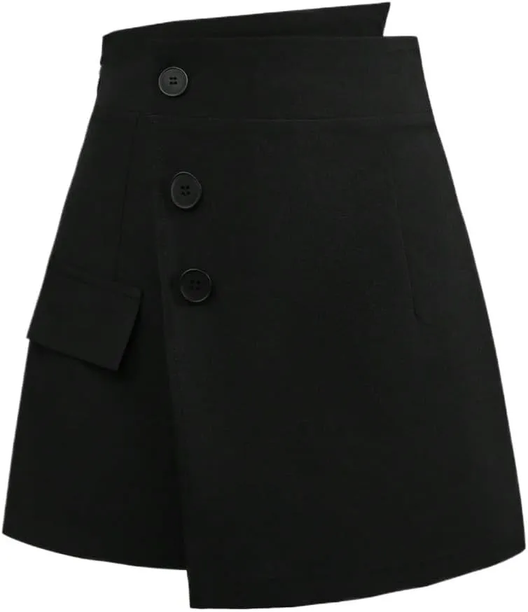 Women Summer Casual 2025 Fashion Trendy Skorts Solid Color Asymmetric Button Elegant Skort