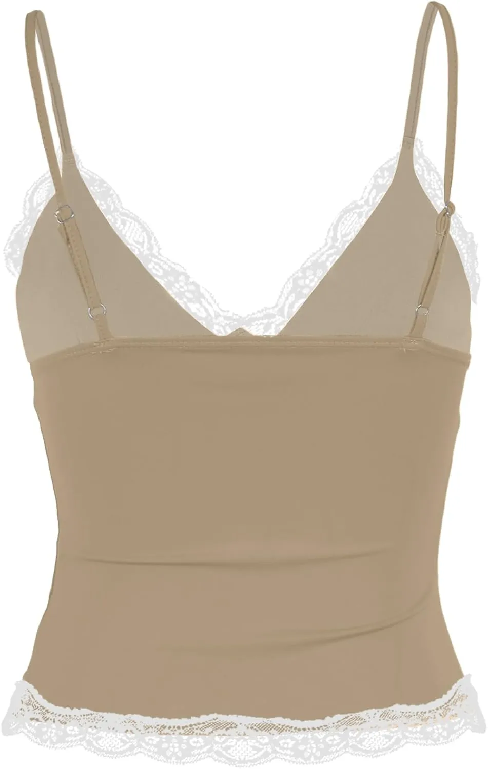 Womens Crop Cami Tops V Neck Sleeveless Lace Trim Slim Fit Y2K Going Out Night Out Tank Vest Tops