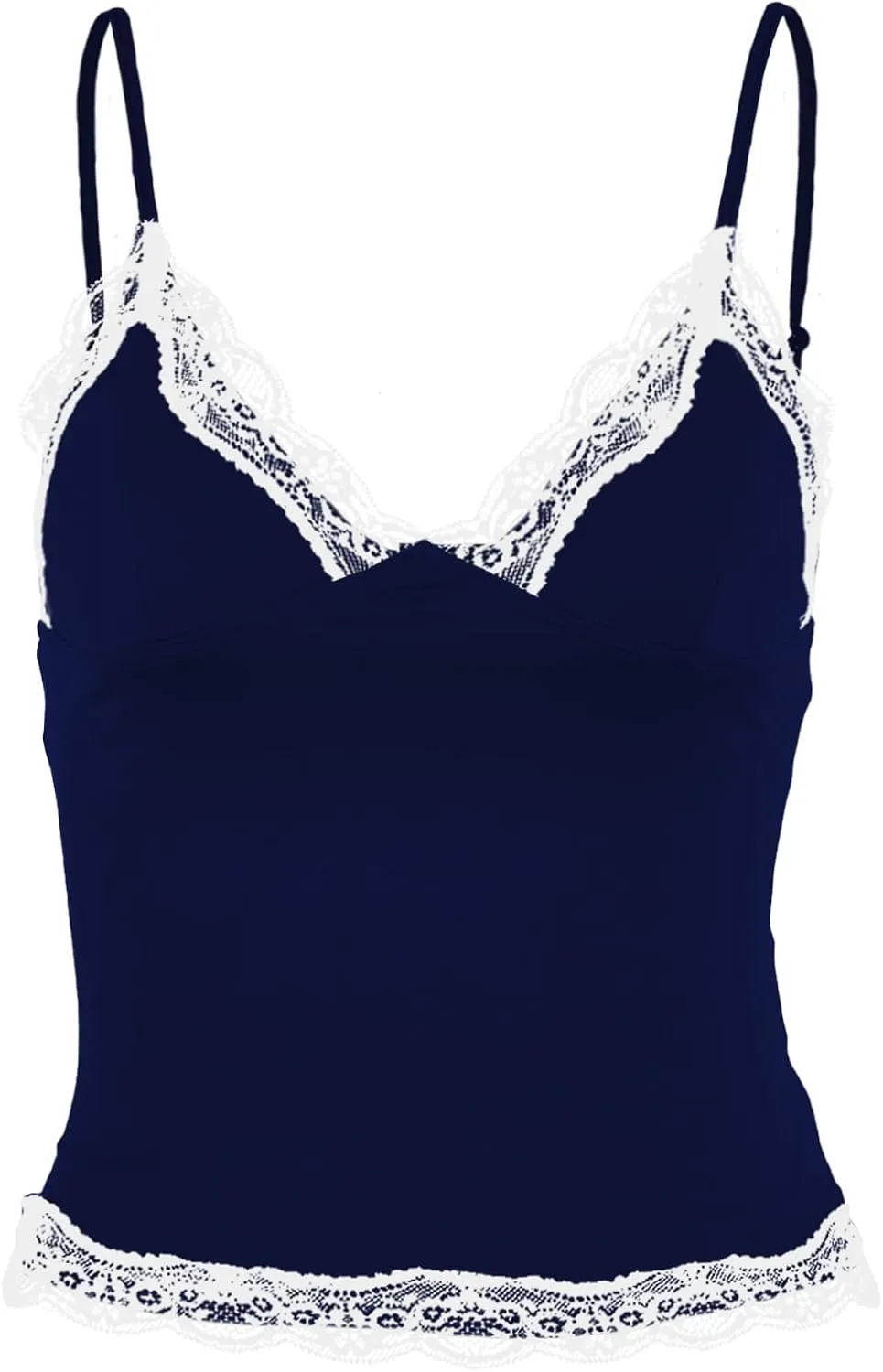 Womens Crop Cami Tops V Neck Sleeveless Lace Trim Slim Fit Y2K Going Out Night Out Tank Vest Tops