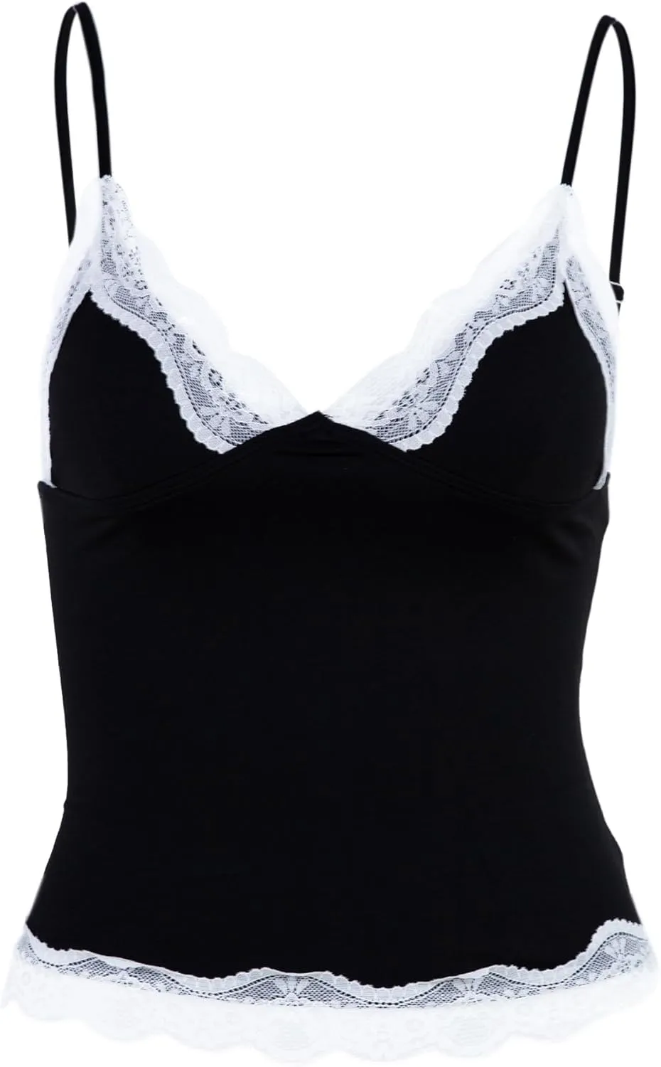 Womens Crop Cami Tops V Neck Sleeveless Lace Trim Slim Fit Y2K Going Out Night Out Tank Vest Tops