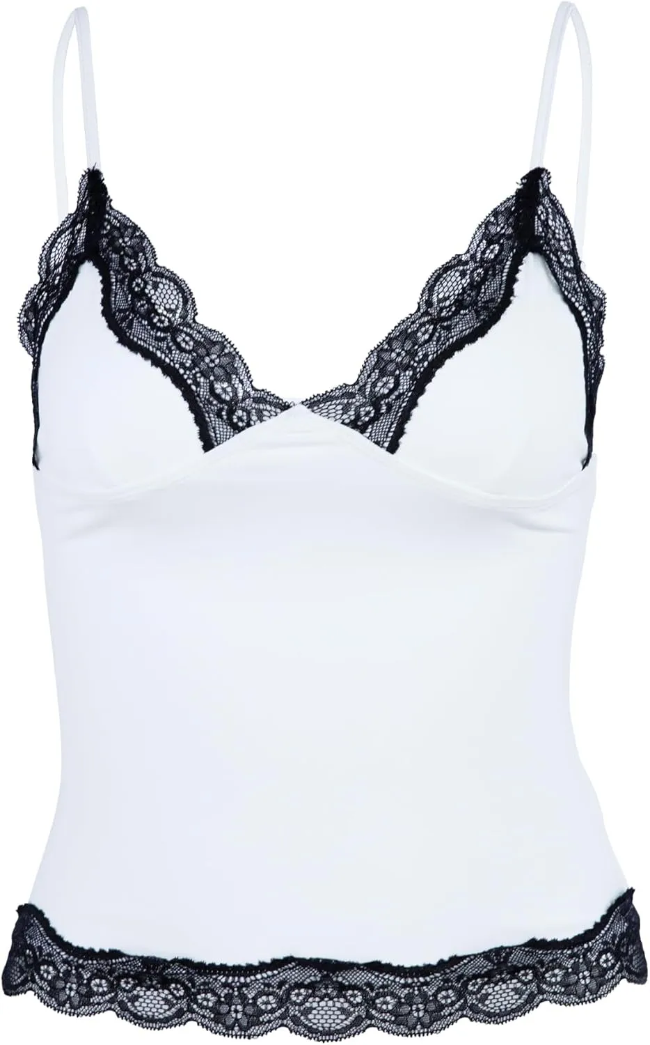 Womens Crop Cami Tops V Neck Sleeveless Lace Trim Slim Fit Y2K Going Out Night Out Tank Vest Tops