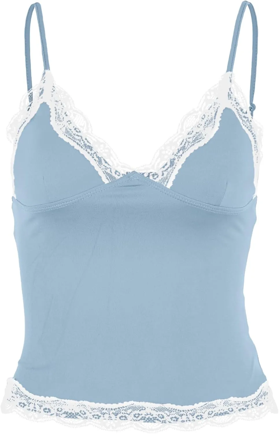Womens Crop Cami Tops V Neck Sleeveless Lace Trim Slim Fit Y2K Going Out Night Out Tank Vest Tops