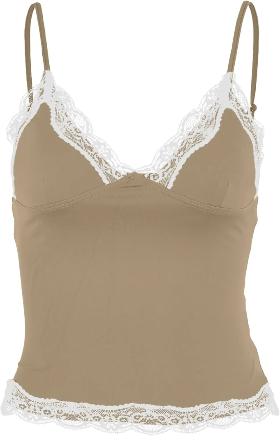 Womens Crop Cami Tops V Neck Sleeveless Lace Trim Slim Fit Y2K Going Out Night Out Tank Vest Tops