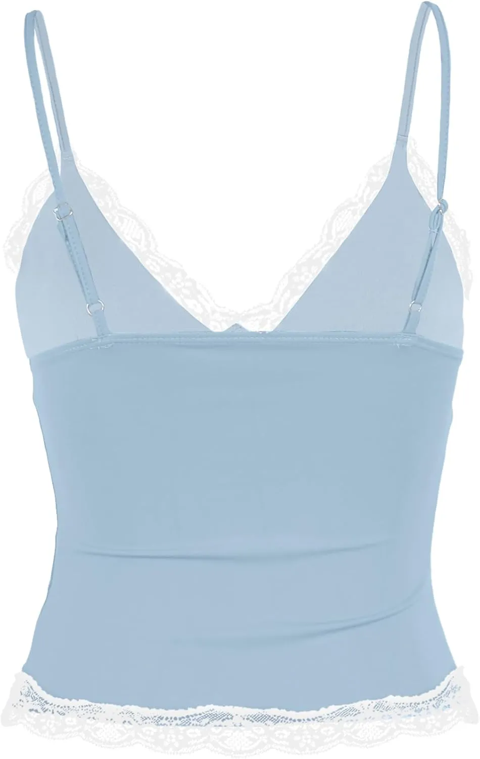 Womens Crop Cami Tops V Neck Sleeveless Lace Trim Slim Fit Y2K Going Out Night Out Tank Vest Tops