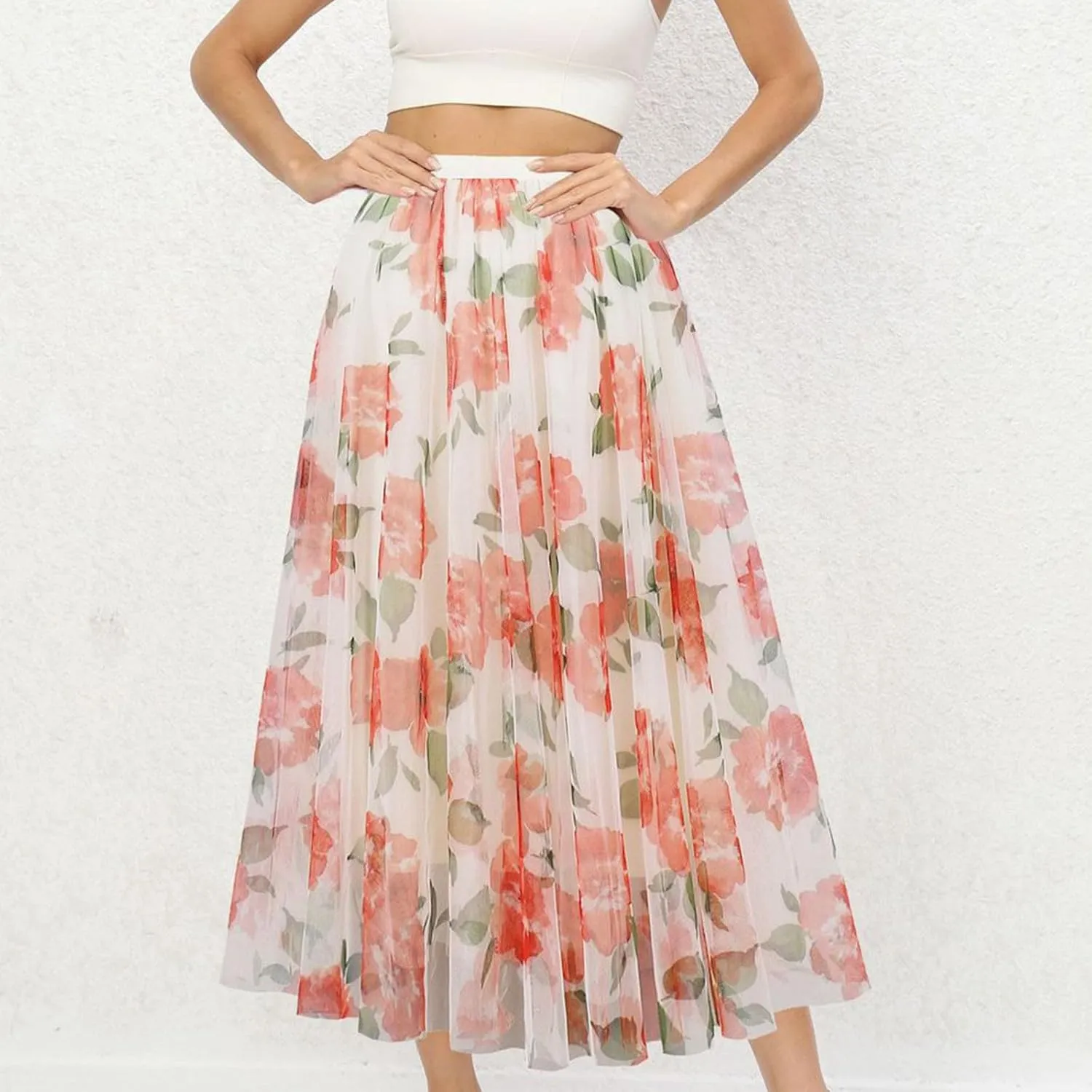 Womens Floral Graphic Loose Fit Skirt for Women Maxi Long Midi Knee High Mesh 2025 Trendy