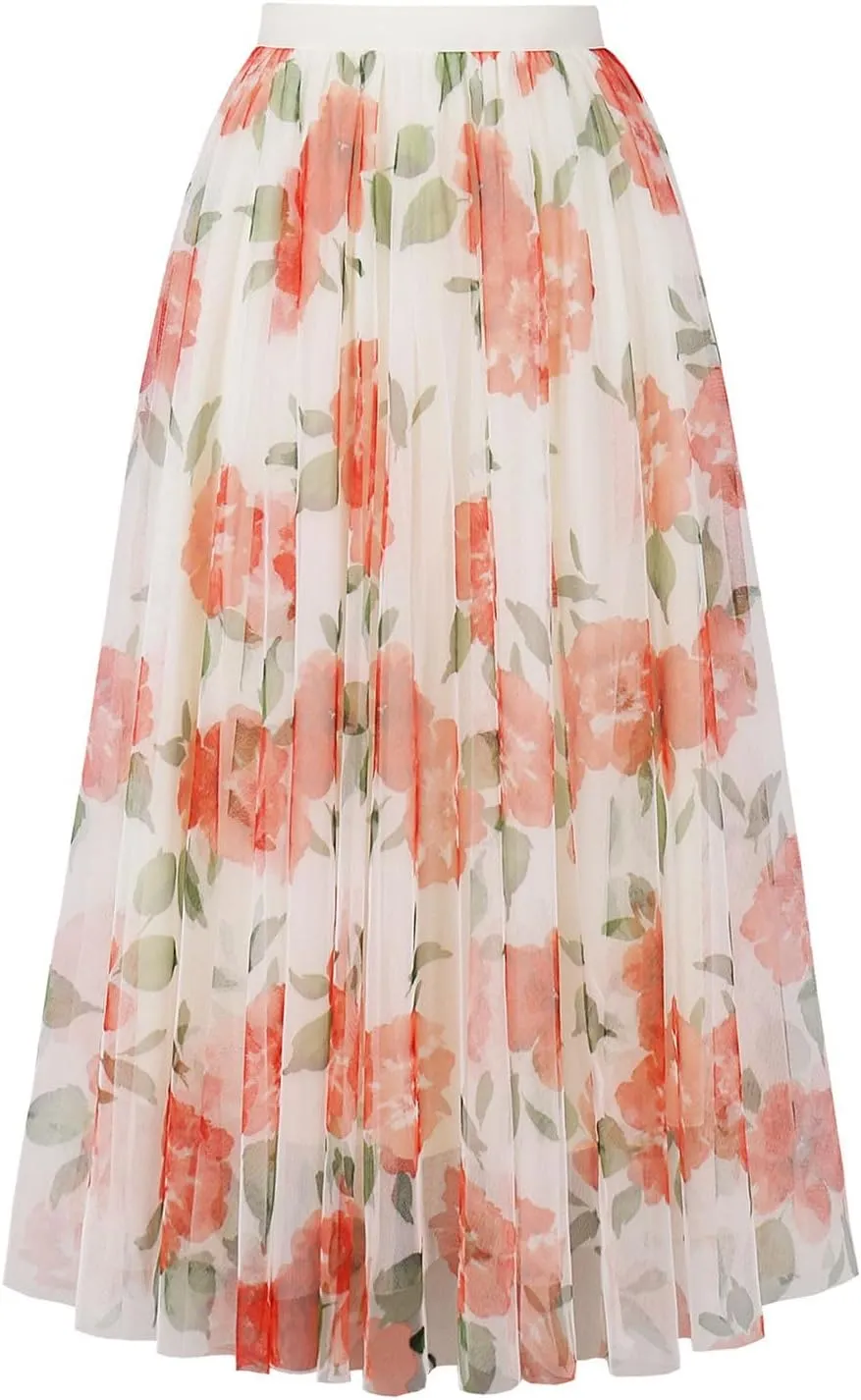 Womens Floral Graphic Loose Fit Skirt for Women Maxi Long Midi Knee High Mesh 2025 Trendy