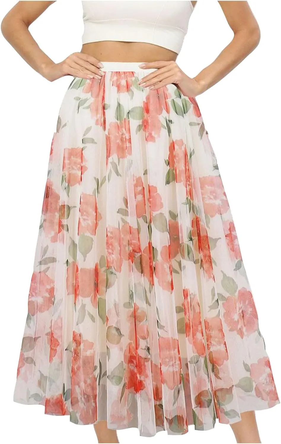Womens Floral Graphic Loose Fit Skirt for Women Maxi Long Midi Knee High Mesh 2025 Trendy