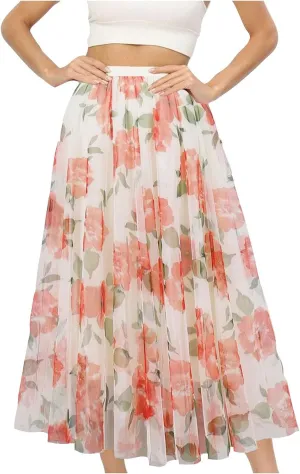 Womens Floral Graphic Loose Fit Skirt for Women Maxi Long Midi Knee High Mesh 2025 Trendy