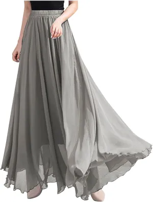 Womens Hawaiian High Cut Tropical Tiered Plain Maxi Long Loose Fit Skorts for Women Chiffon Beach Skort 2025 Y2K