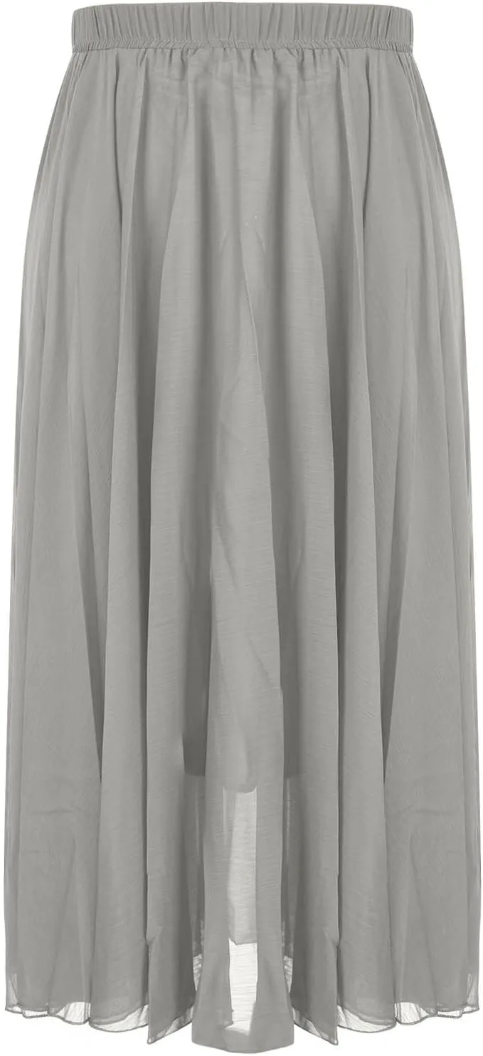 Womens Hawaiian High Cut Tropical Tiered Plain Maxi Long Loose Fit Skorts for Women Chiffon Beach Skort 2025 Y2K