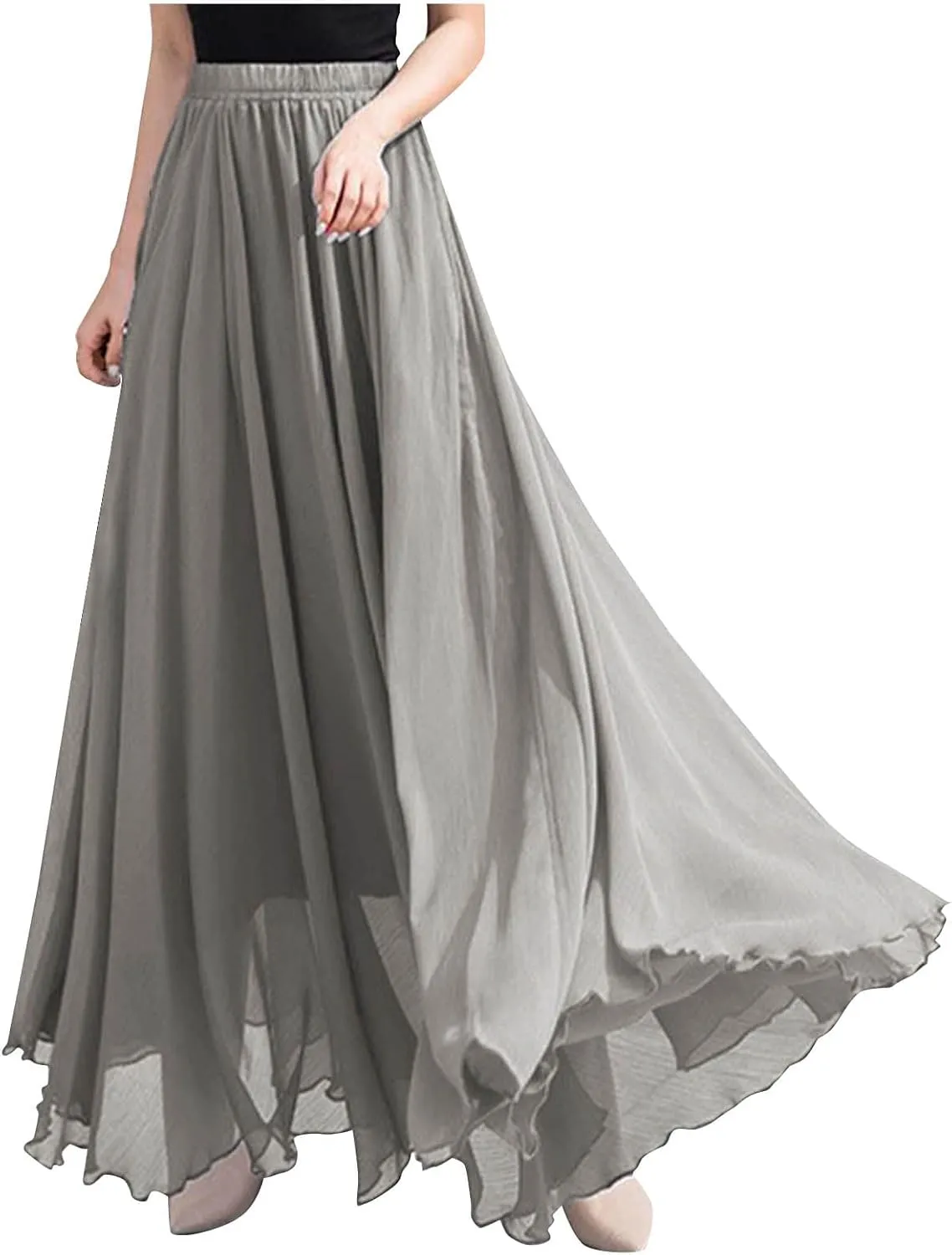 Womens Hawaiian High Cut Tropical Tiered Plain Maxi Long Loose Fit Skorts for Women Chiffon Beach Skort 2025 Y2K