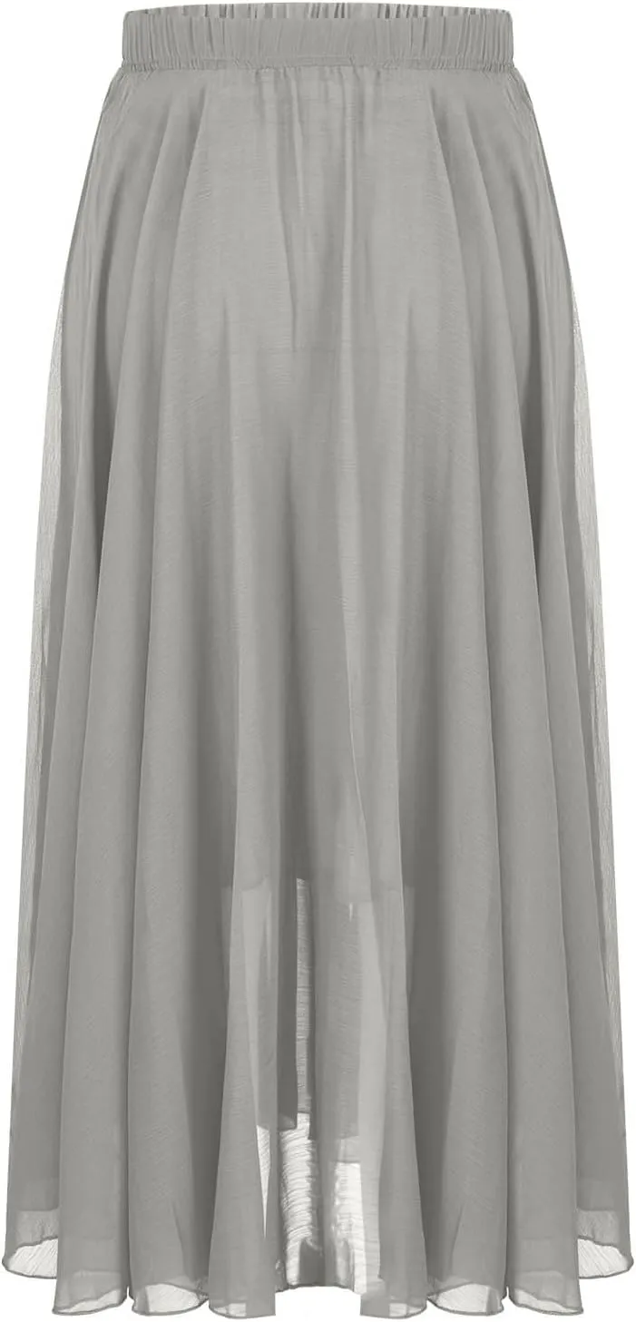 Womens Hawaiian High Cut Tropical Tiered Plain Maxi Long Loose Fit Skorts for Women Chiffon Beach Skort 2025 Y2K