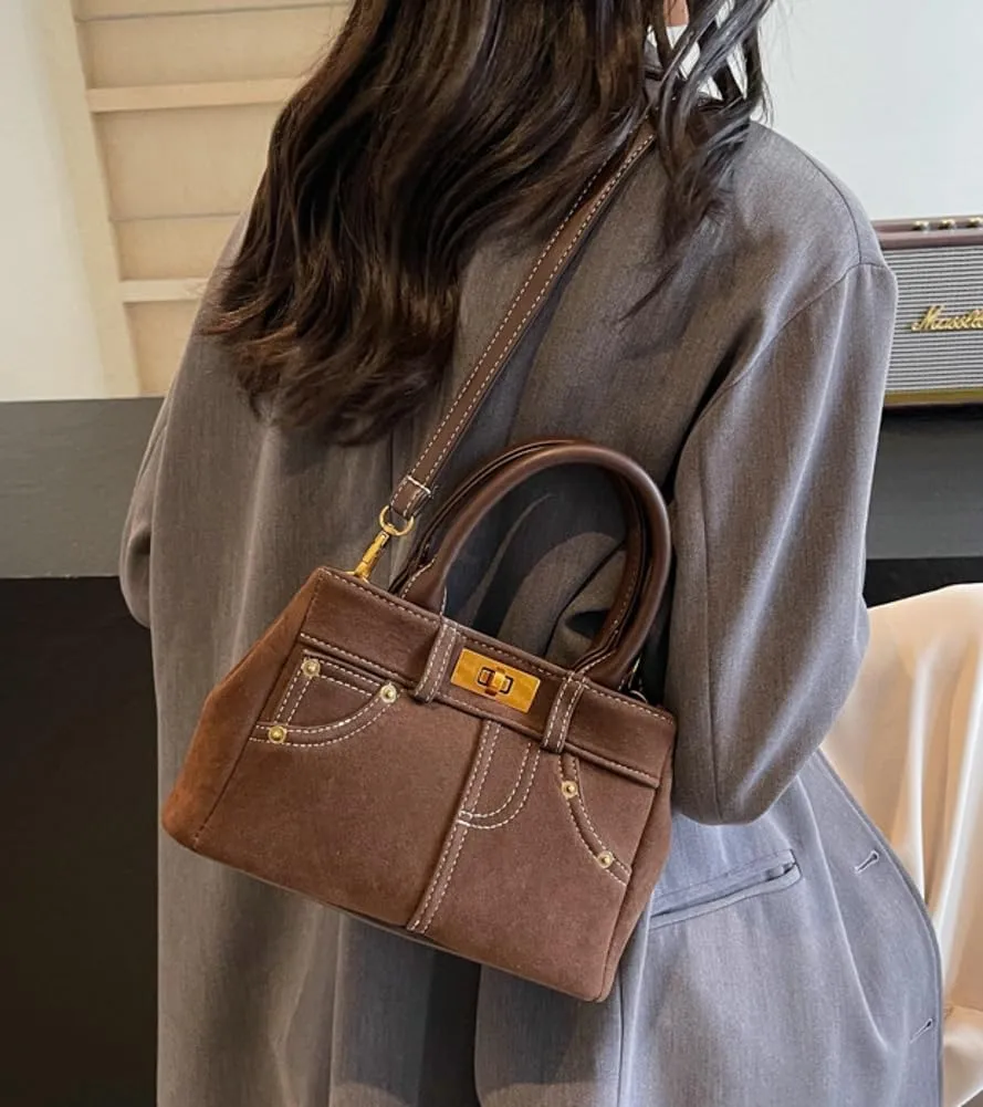 Women's Retro Handbag Vegan Leather Slouchy Denim Bag Suede PU Tote Bags Casual Purse Bag Work Office 2024