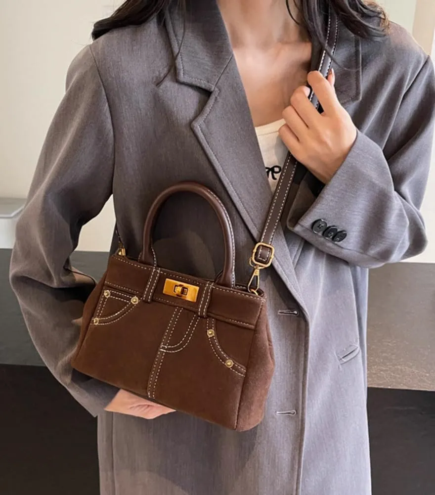 Women's Retro Handbag Vegan Leather Slouchy Denim Bag Suede PU Tote Bags Casual Purse Bag Work Office 2024