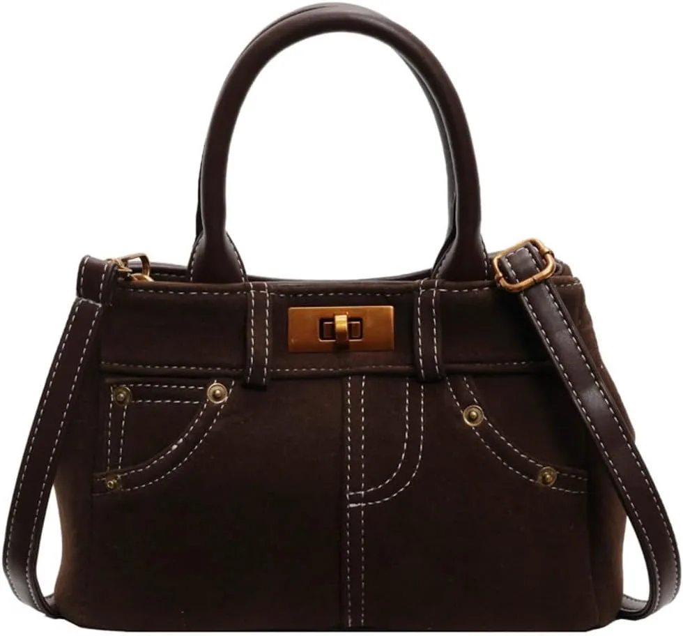 Women's Retro Handbag Vegan Leather Slouchy Denim Bag Suede PU Tote Bags Casual Purse Bag Work Office 2024