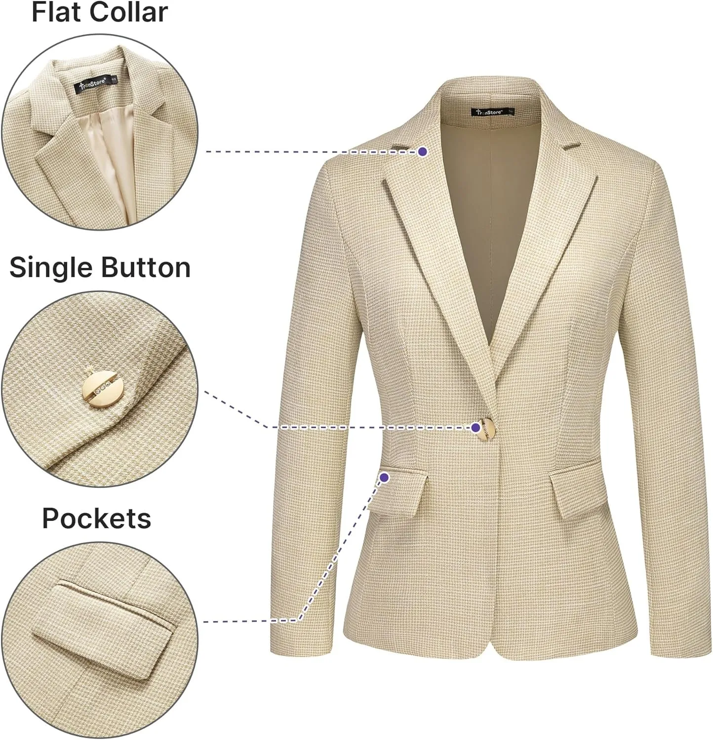 Women's Suit 2 Piece Set Business Pants Suit for Women Pinstripe Houndstooth Blazer
