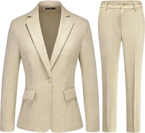 Women's Suit 2 Piece Set Business Pants Suit for Women Pinstripe Houndstooth Blazer