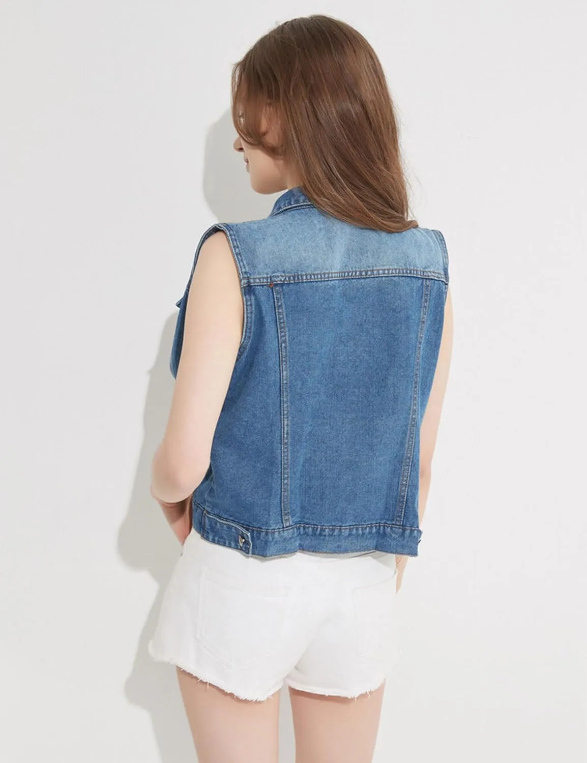 Women's Vintage Casual Slim Sleeveless Denim Jean Cropped Vest Jacket Waistcoat With Detachable Hood
