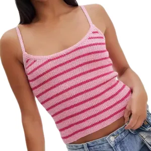 Women's Y2k Knit Crop Tank Tops Spaghetti Strap Backless Camisole Sexy Sleeveless Crochet Going Out Vest Crop Tops