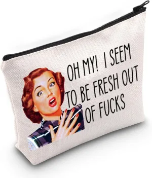 WZMPA Funny Retro Sassy Housewife Cosmetic Bag Housewife Theme Gifts Oh My I Seem To Be Fresh Out Of Makeup Zipper Pouch Canvas Bag (Oh My I Seem)