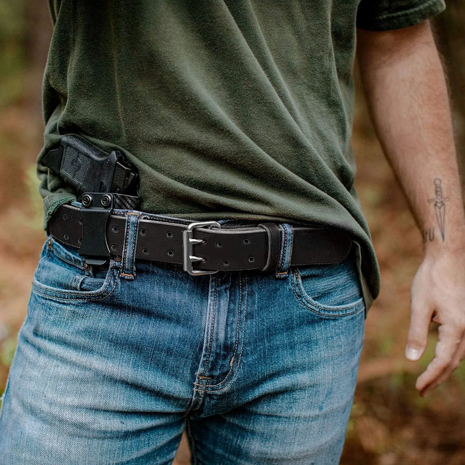 XZQTIVE Men Dual Holes Belt For Jean Pant Casual Leather Belts With Double Prong Buckle