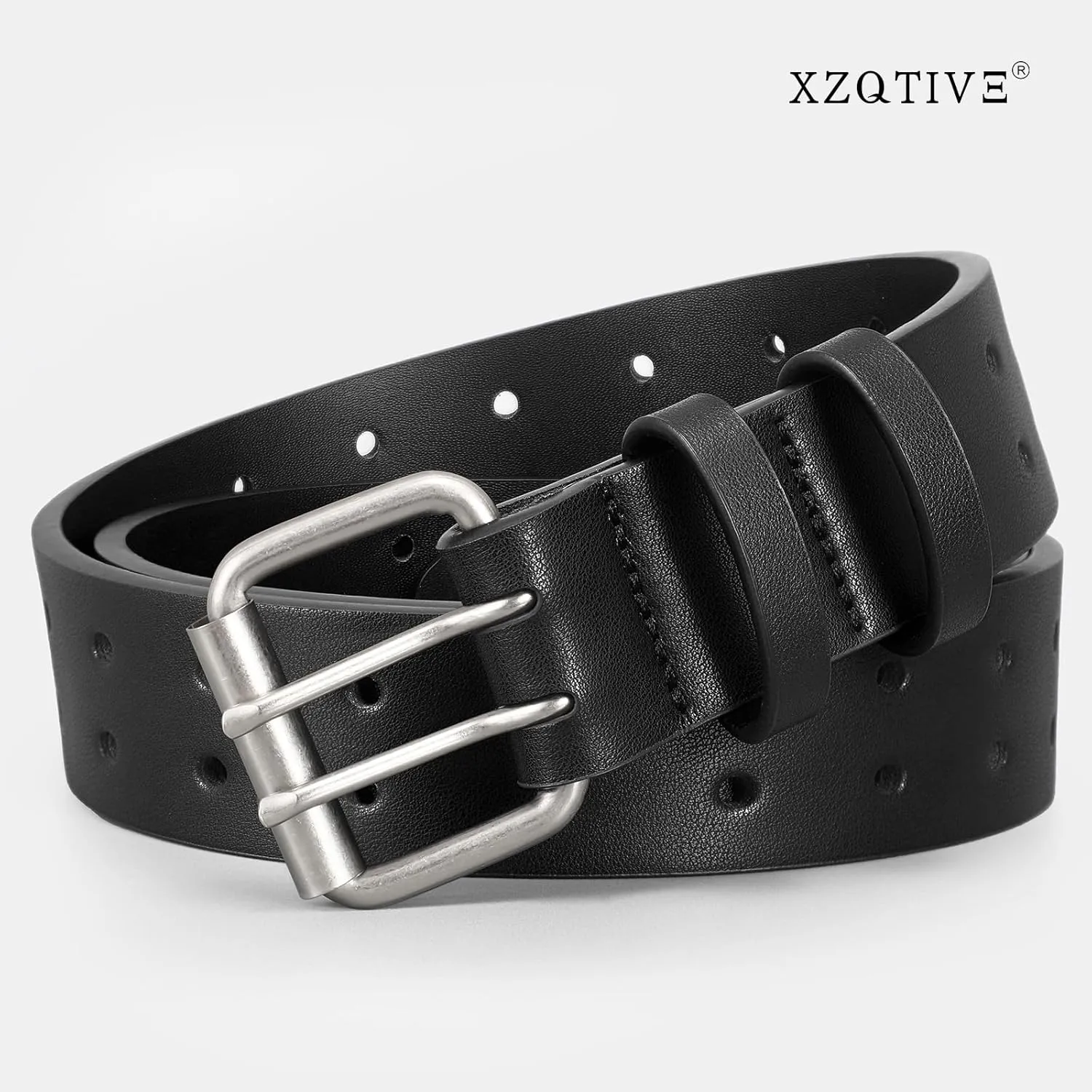 XZQTIVE Men Dual Holes Belt For Jean Pant Casual Leather Belts With Double Prong Buckle
